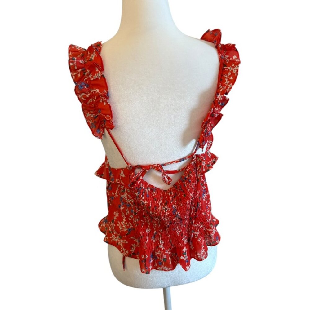 Caren forbes red floral romantic ruffle L Tank top - Picture 3 of 12